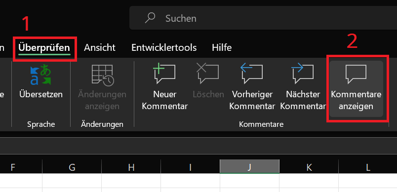 Kommentare in Excel einblenden